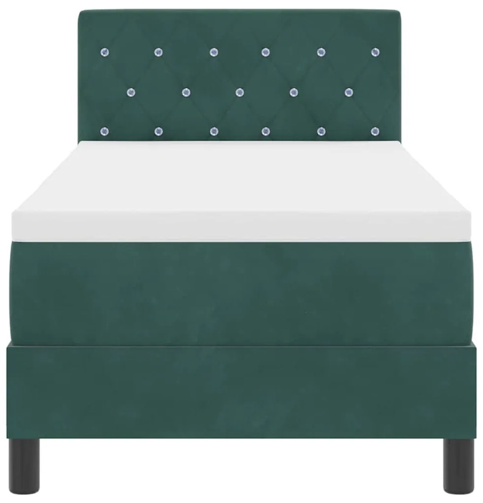 Cama Box Spring com Colchão e LED Verde Escuro 80x200 cm Veludo