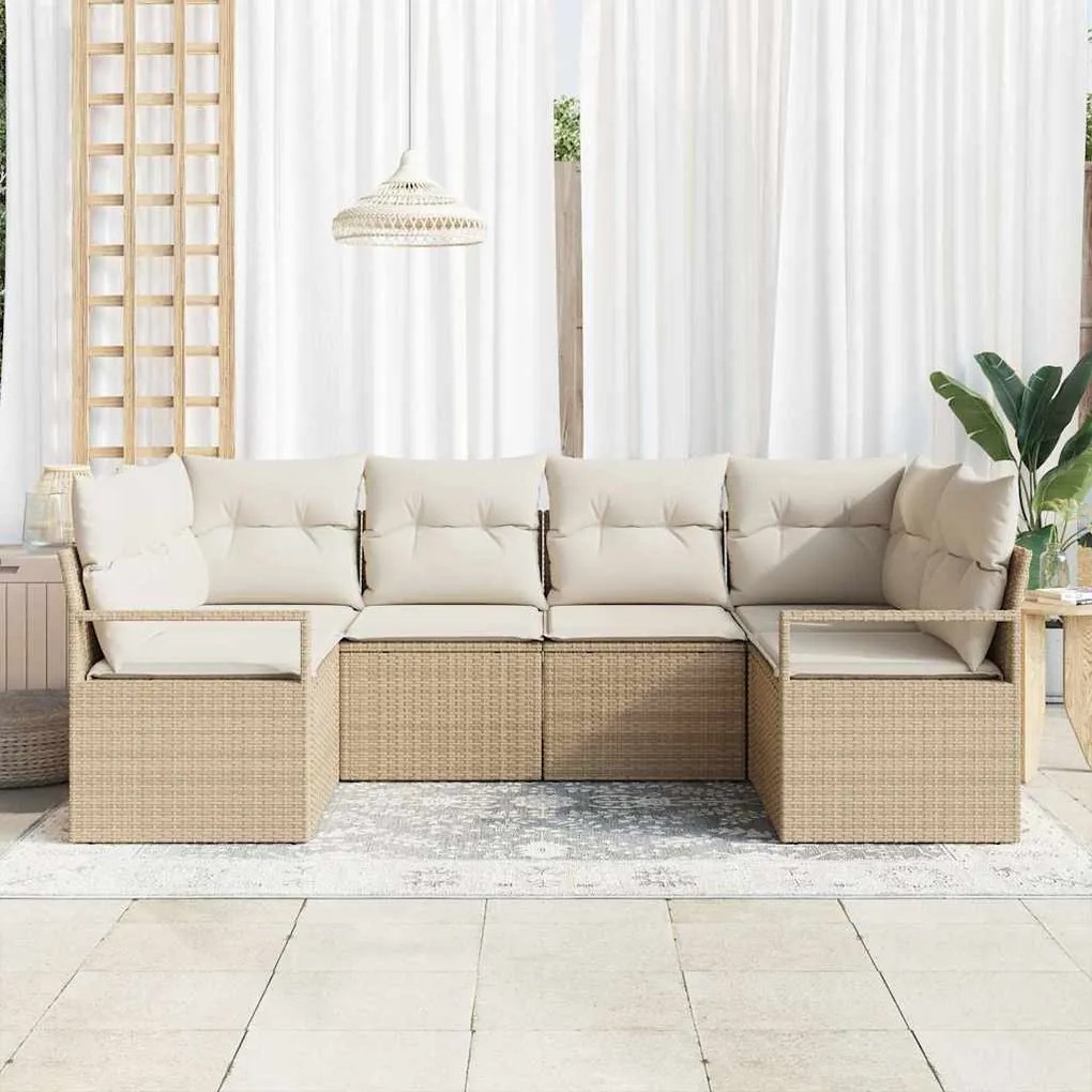 Sofá de Jardim - Conjunto de 6 Peças com Almofadas Beijinhas em Rattan