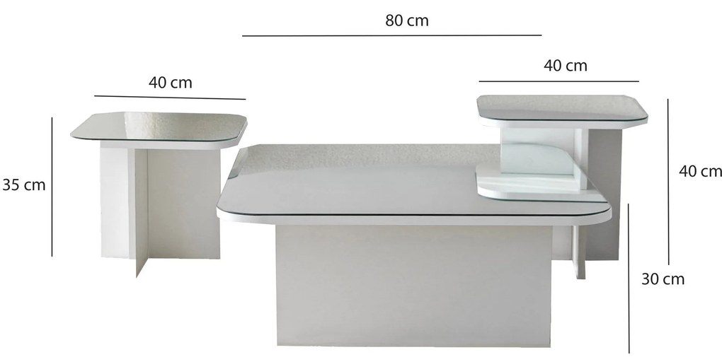 Conjunto de Mesas de Café Jazz – Branco – 80x30x80 cm, 40x35x40 cm, 40