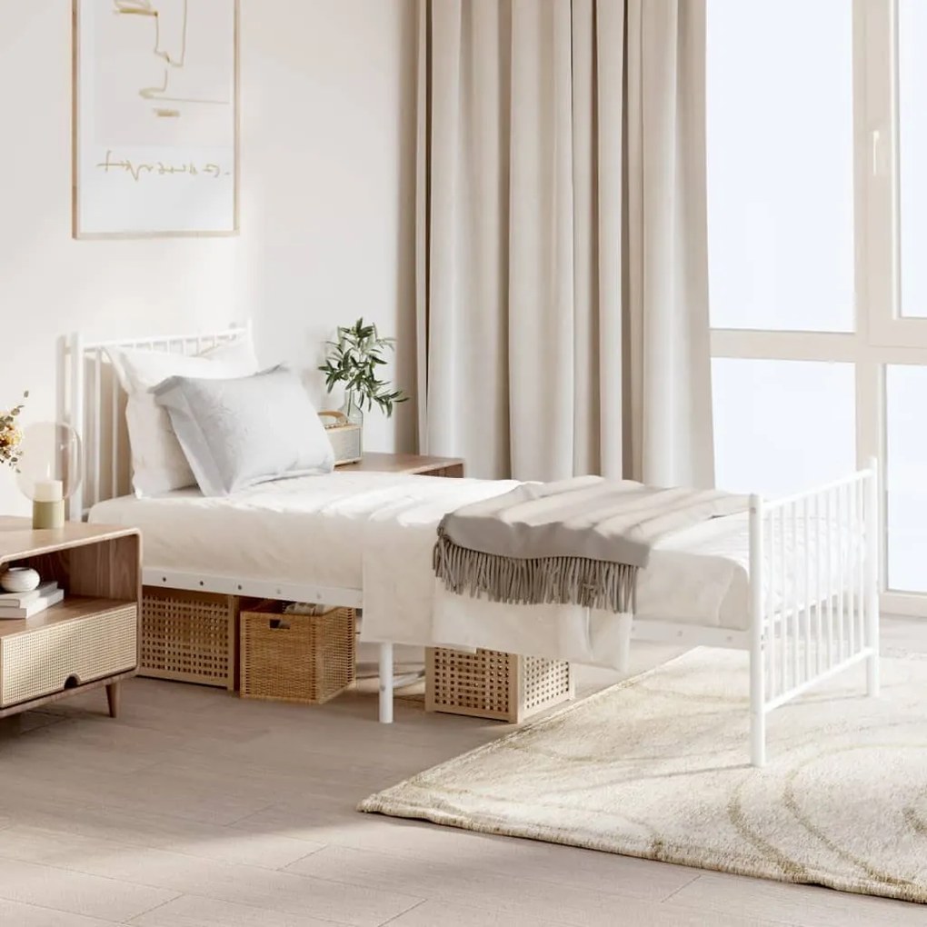 350940 vidaXL Estrutura de cama com cabeceira e pés 80x200 cm metal branco