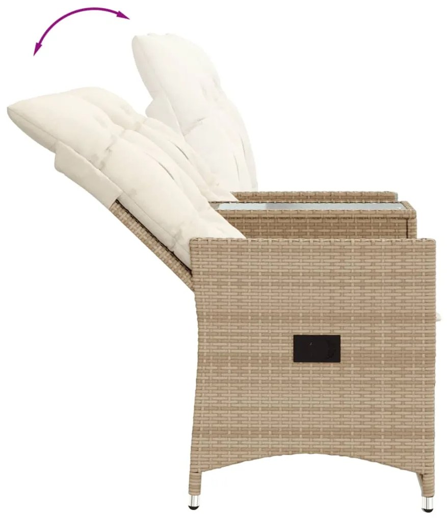Sofá de jardim reclinável 2 lugares com mesa vime PE bege