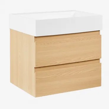 Conjunto De Móvel De Casa De Banho Suspenso Em Madeira E Folha De Freixo Com Lavatório Integrado Ona Madeira Natural & Sem Espelho & Sem - Sklum