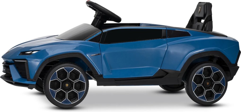 Carro elétrico para crianças Lamborghini Lanzador 12V com licença, bateria de lítio, luzes LED, controle remoto Azul
