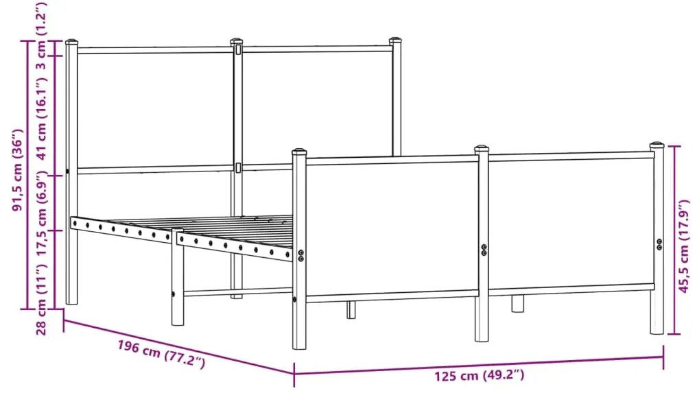 Estrutura de cama sem colchão 120x190 cm metal carvalho sonoma