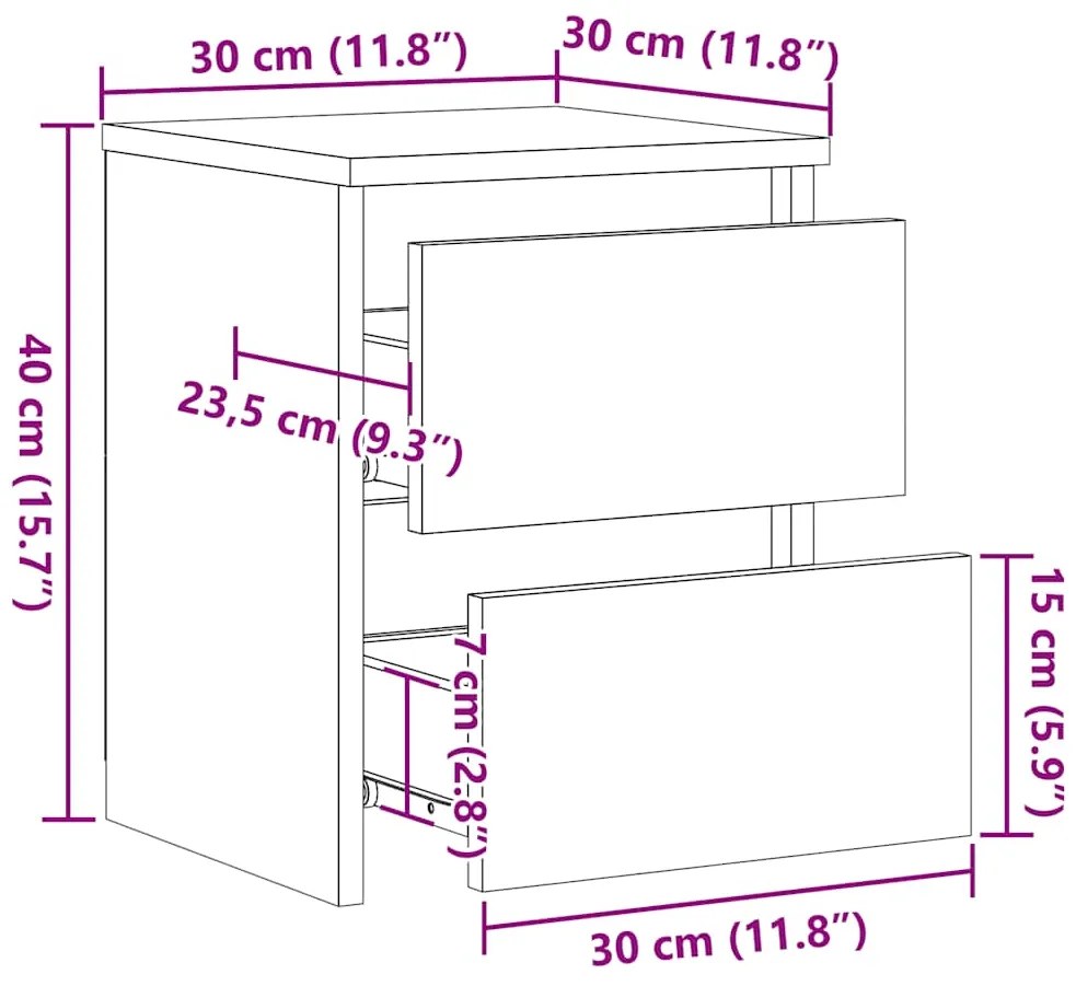 Mesas de cabeceira 2 pcs 30x30x40 cm contraplacado preto