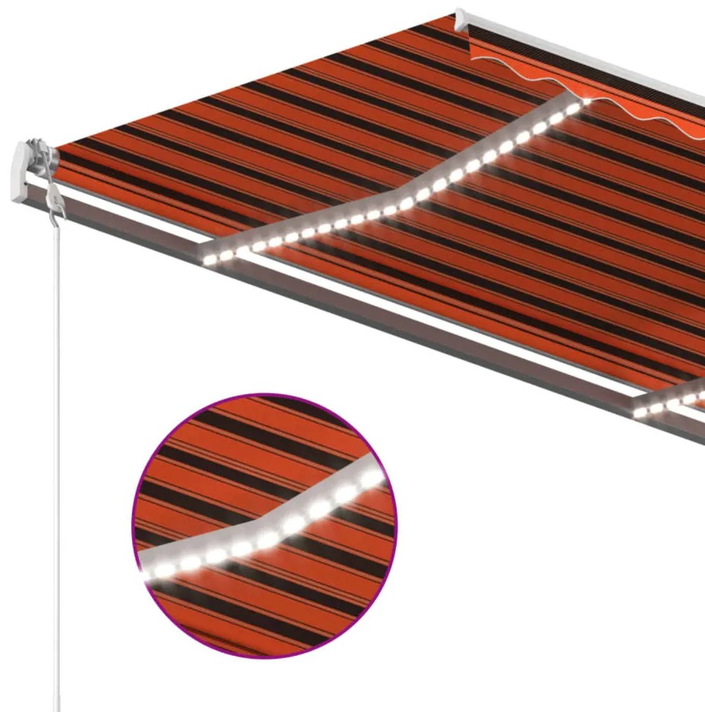 Toldo retrátil manual com luzes LED 4x3 m laranja e castanho