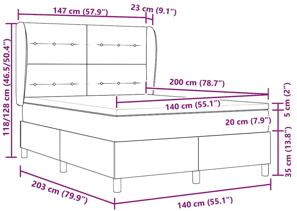 Cama Box com Colchão Rosa 140x200 cm em Veludo