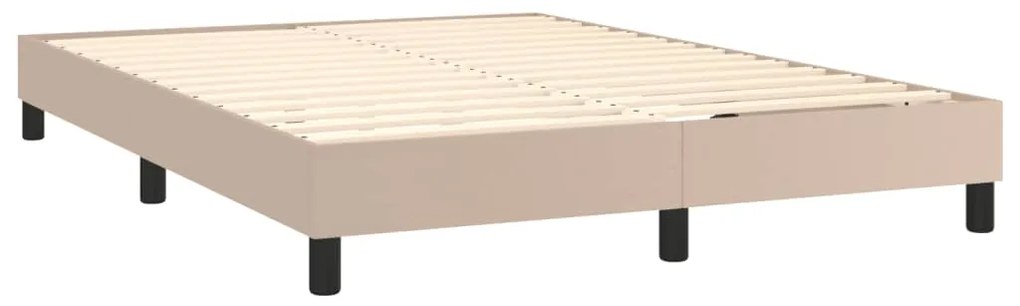 Cama box spring c/colchão/LED 140x200cm couro artif. cappuccino