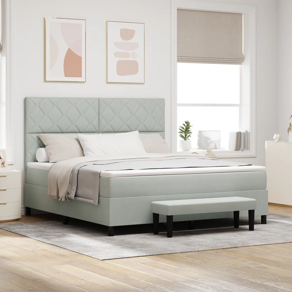 vidaXL Cama Box com Colchão e Banco Cinza Claro 180x200 cm Veludo