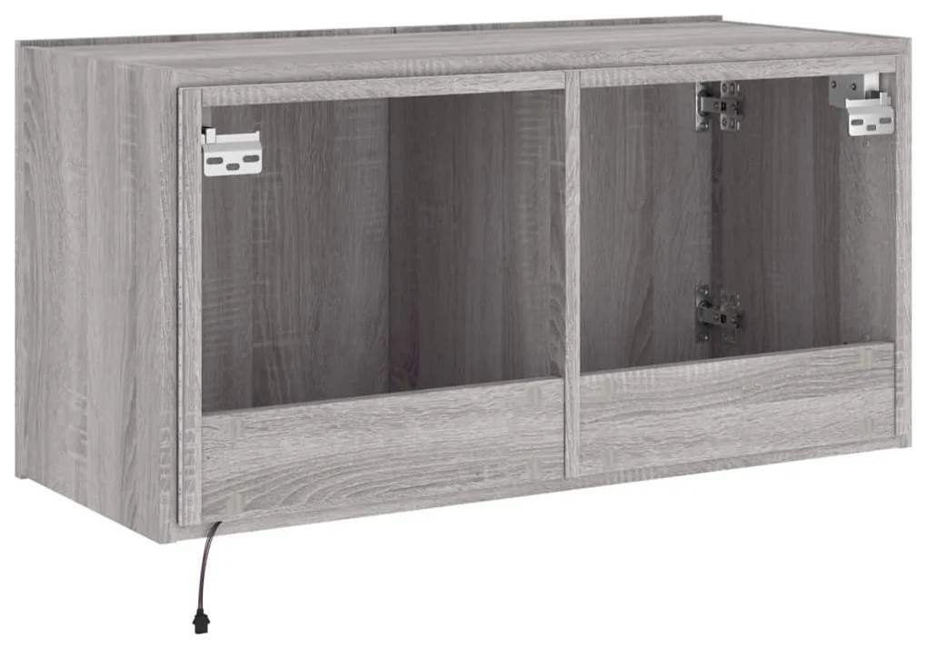 Móvel de parede p/ TV c/ luzes LED 80x35x41 cm cinzento sonoma