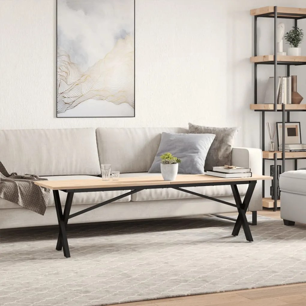 Mesa de centro estrutura em X 160x40x45cm pinho e aço