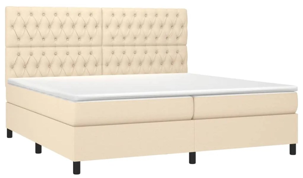 Cama box spring c/ colchão e LED 200x200 cm tecido cor creme