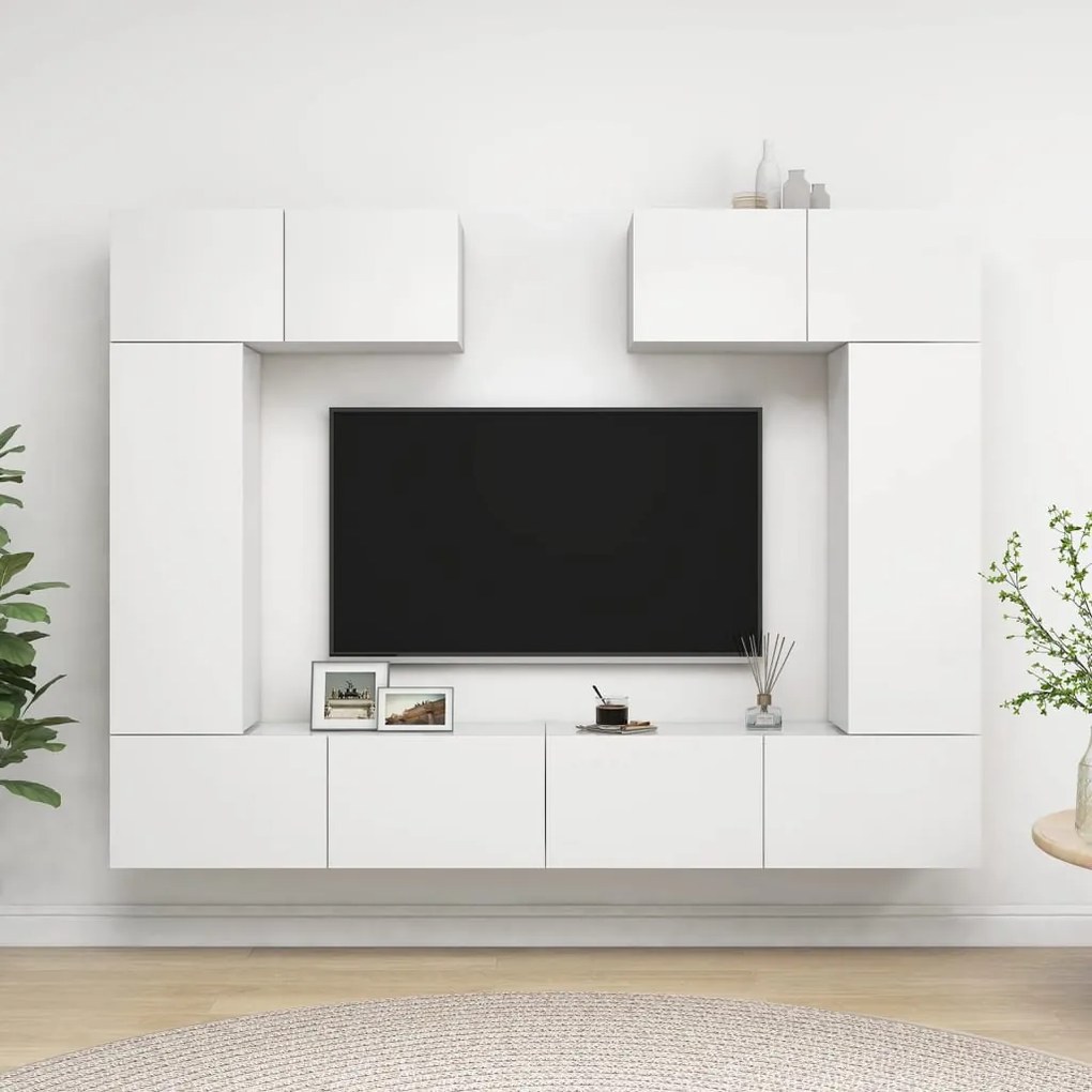 6 pcs conjunto de móveis de TV derivados de madeira branco