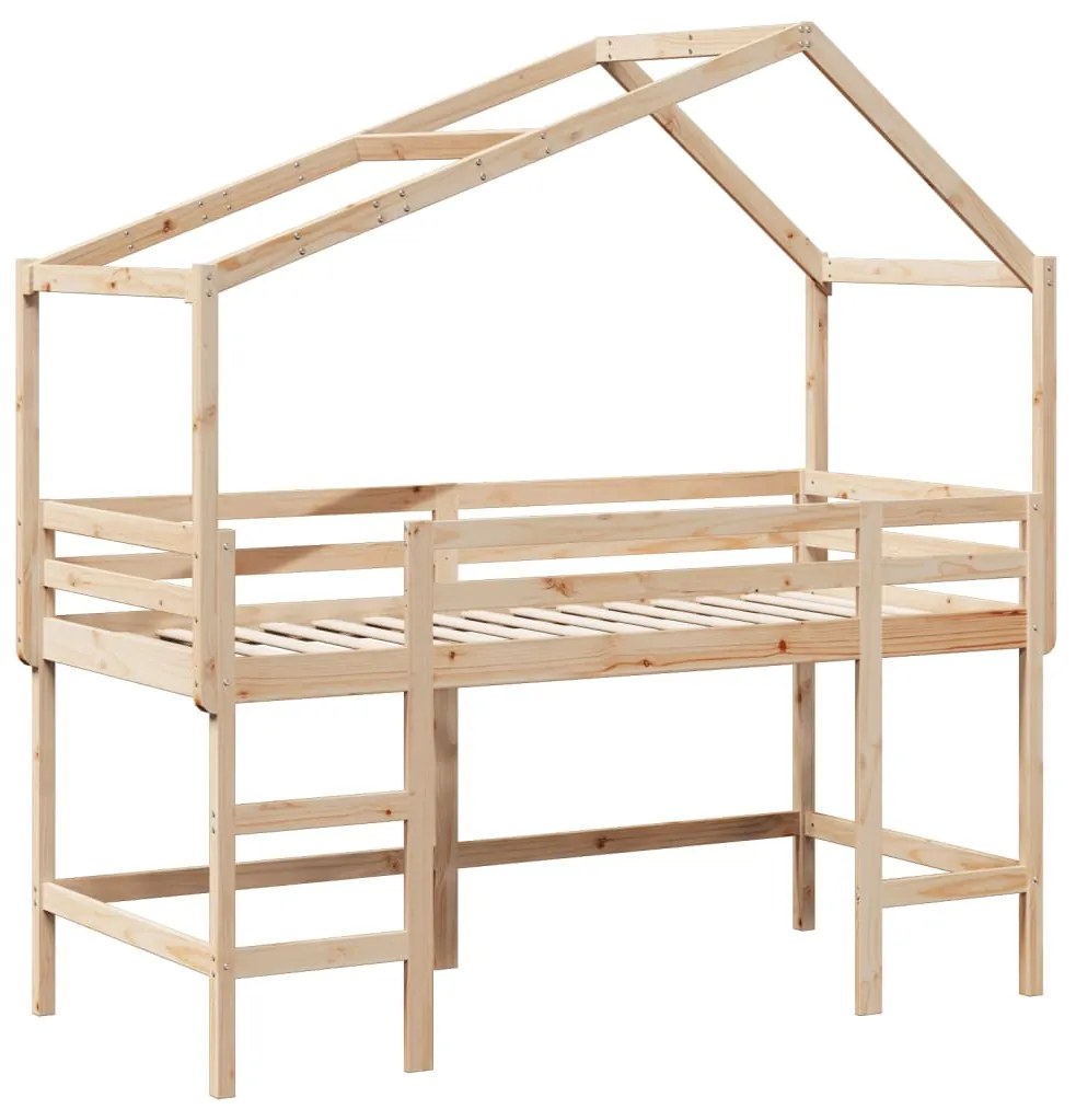 Cama alta c/ escada e telhado 90x200 cm pinho maciço
