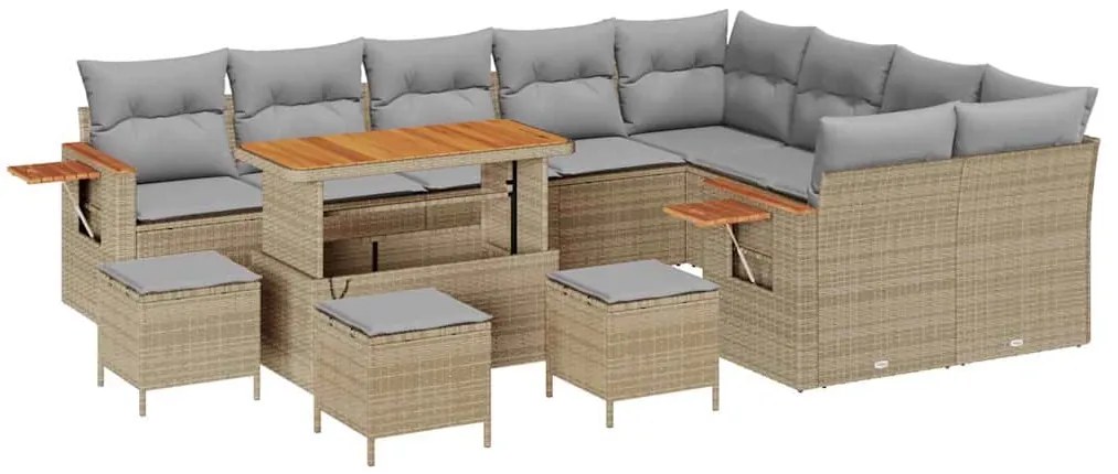 Conjunto de Sofá de Jardim de 13 peças com Almofadas Bege Vime Acácia