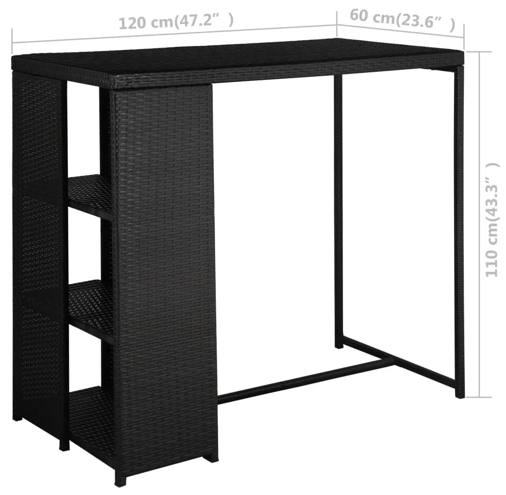 5 pcs conjunto de bar p/ jardim c/ almofadões vime PE preto