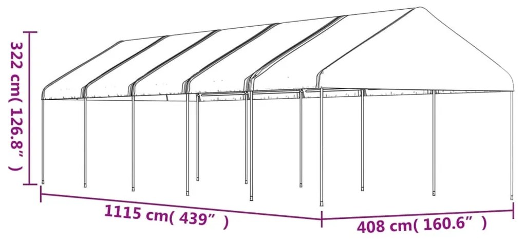 Gazebo com telhado 11,15x4,08x3,22 m polietileno branco