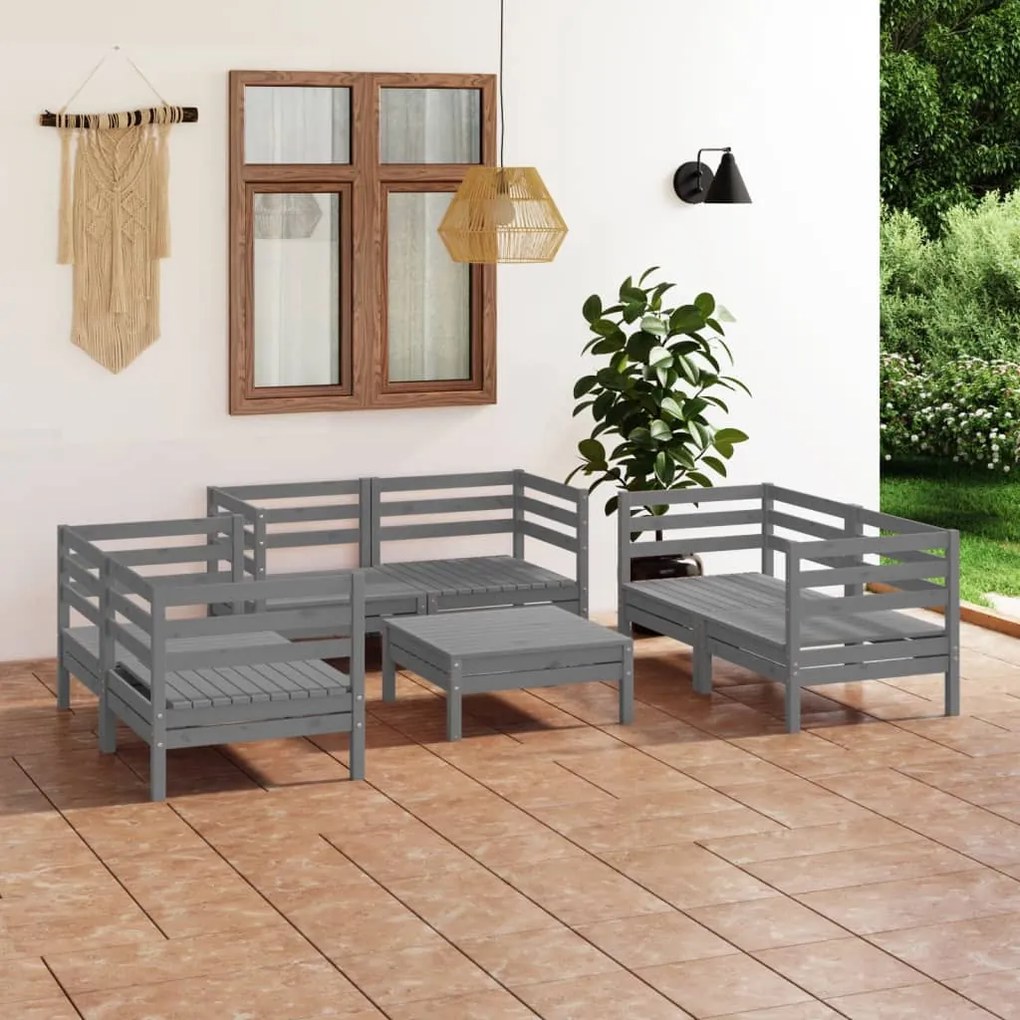 vidaXL 7 pcs conjunto lounge de jardim pinho maciço cinzento