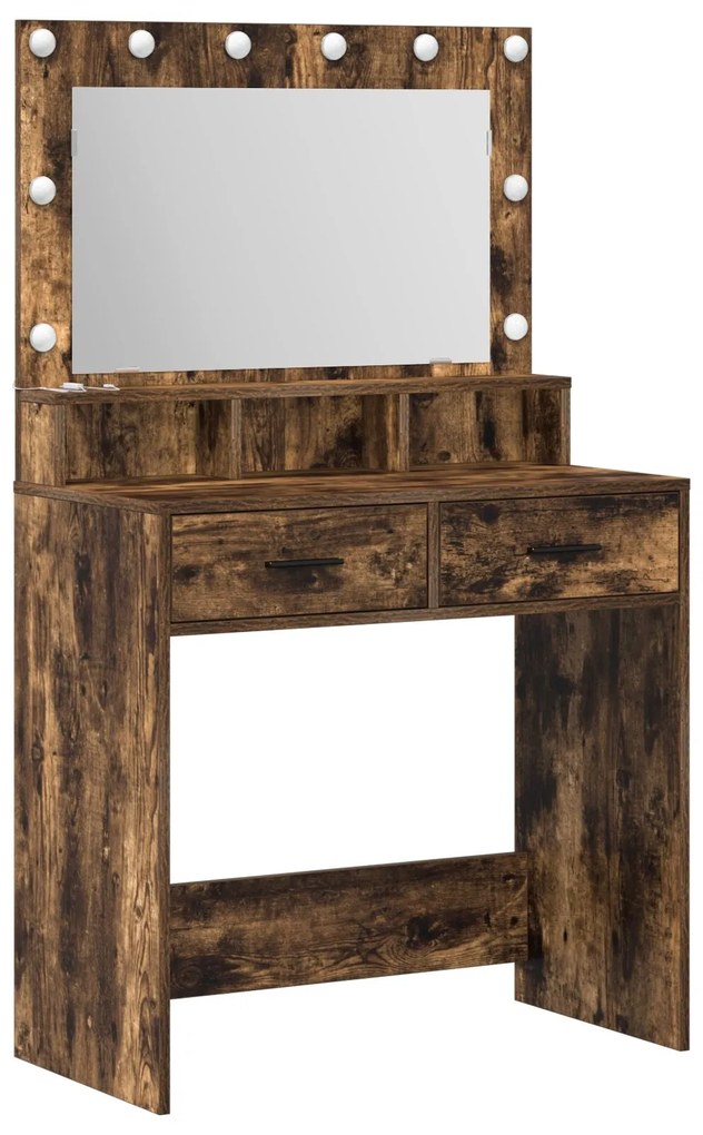 Mesa de Maquiagem vidaXL com Luzes LED em Carvalho Fumado 79x41x135 cm