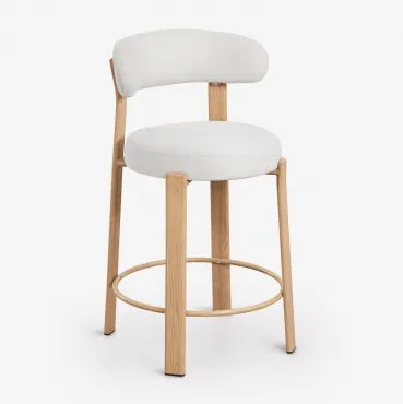 Banqueta Alta Com Encosto Em Tecido Chenille E Ferro Jolie Madeira Natural & ↑65 Cm & Chenille Bege Creme - Sklum
