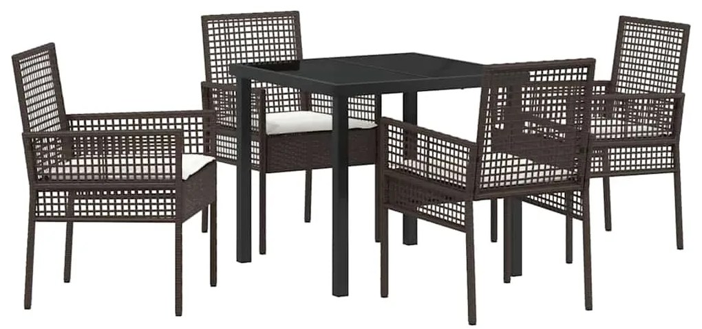 Conjunto de Jantar de Jardim 5 Peças com Almofadas Castanho Rattan Sin