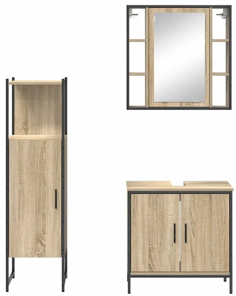 Conjunto de Móveis para Casa de Banho 3 Peças Carvalho Sonoma Madeira