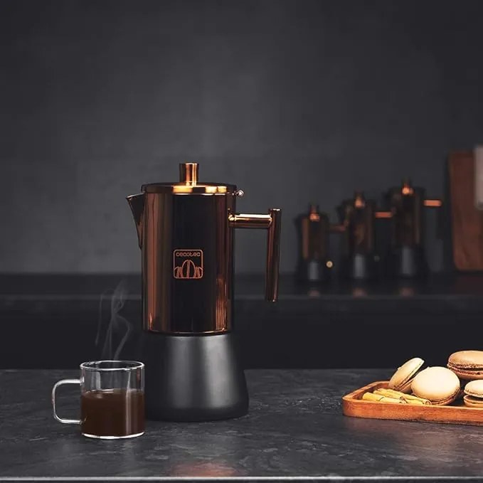 Máquina de café Italiana Moking 600 Capacidade de 300 ml. Feito de Aço Inoxidável, Adequado para Gás, Cozinhas Eléctricas ou Vitrocerâmicas, Design El