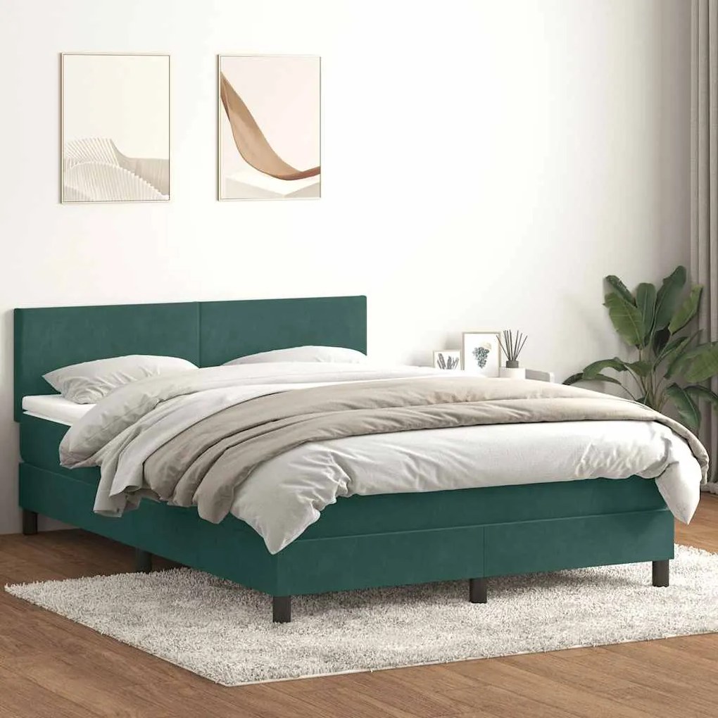 vidaXL Cama box spring com colchão 160x210 cm veludo verde escuro
