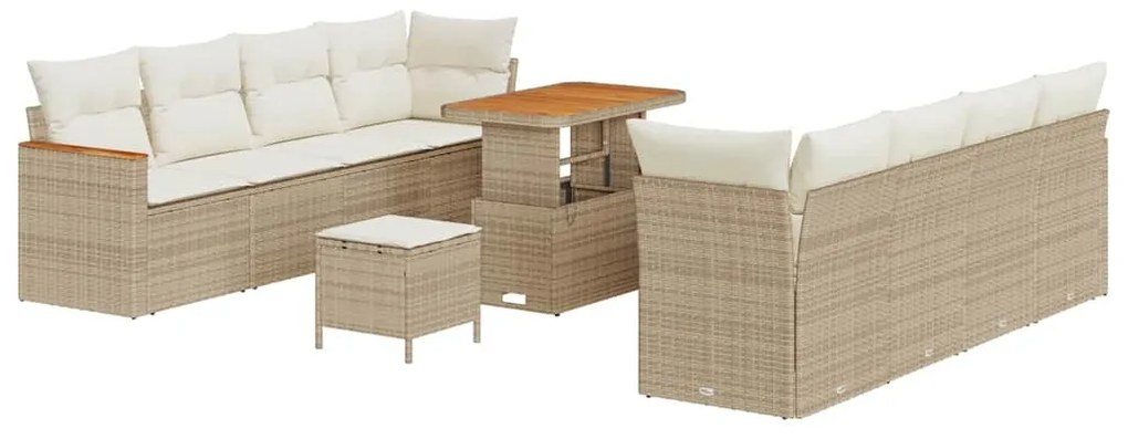 Conjunto de Sofá de Jardim vidaXL 11 Peças com Almofadas Bege Rattan S
