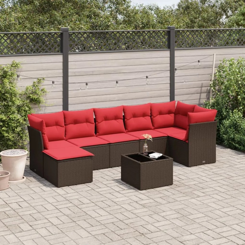 vidaXL 8 pcs conjunto sofás de jardim c/ almofadões vime PE castanho