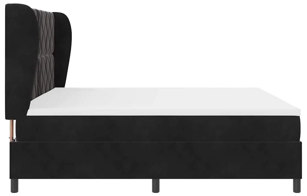 Cama Box preta com colchão de 200 x 200 cm em veludo
