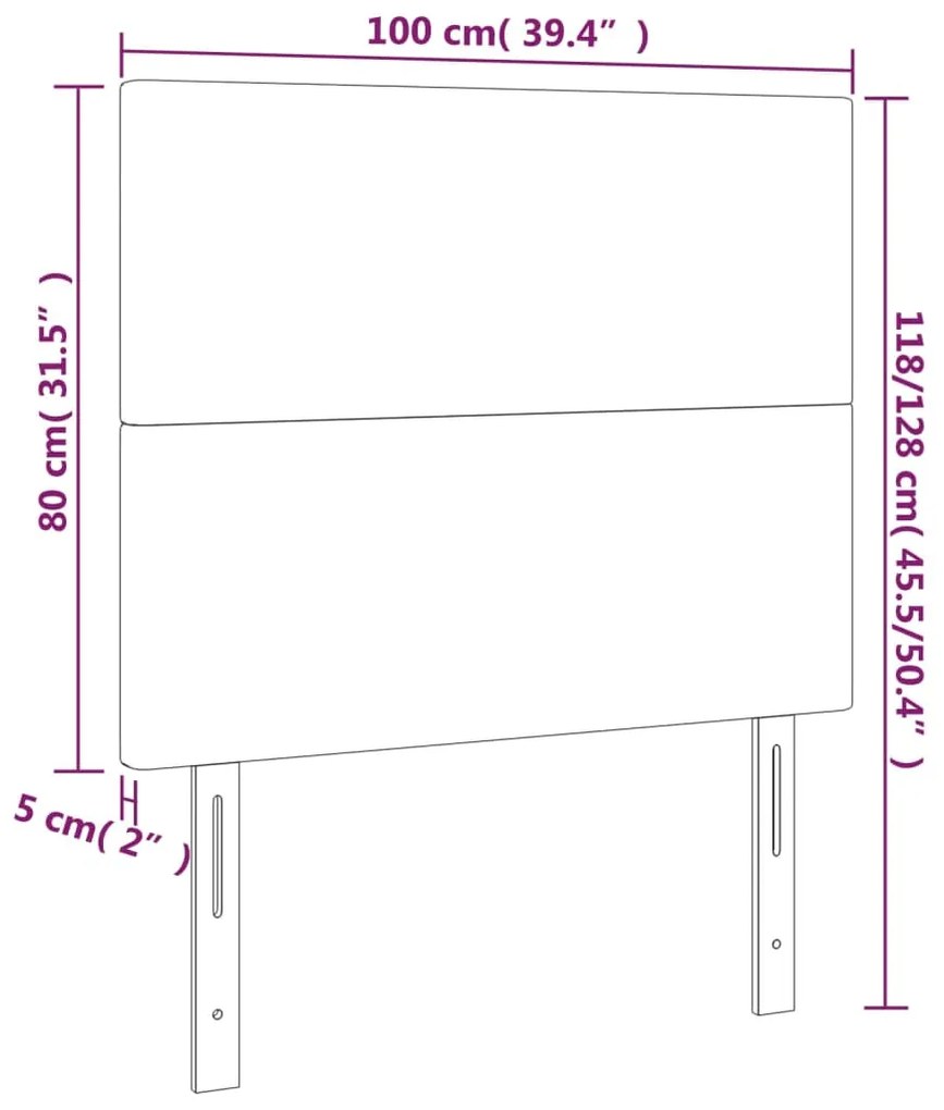 Cabeceira de cama c/ LED veludo 100x5x118/128 cm cinza-escuro