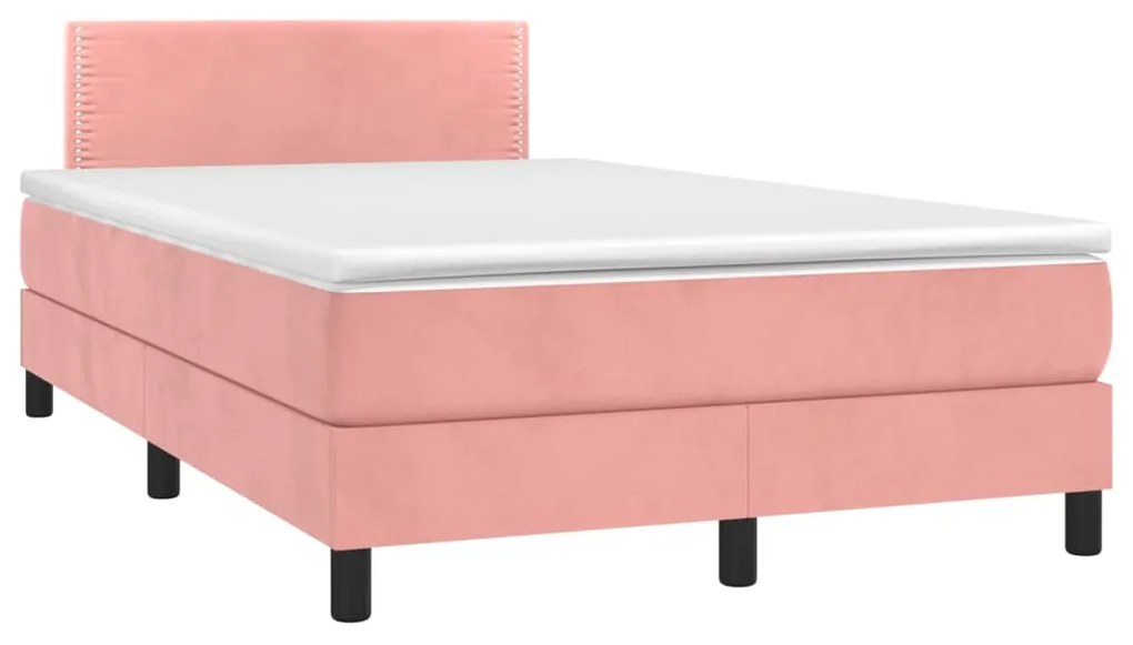 Cama box spring c/ colchão/LED 120x200 cm veludo rosa