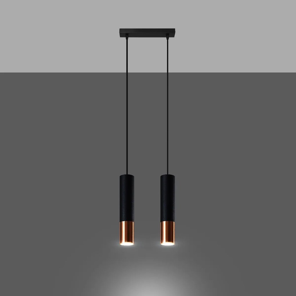 Candeeiro de Teto Suspenso AÇO LOOPEZ 2 Lampâdas Preto/Cobre