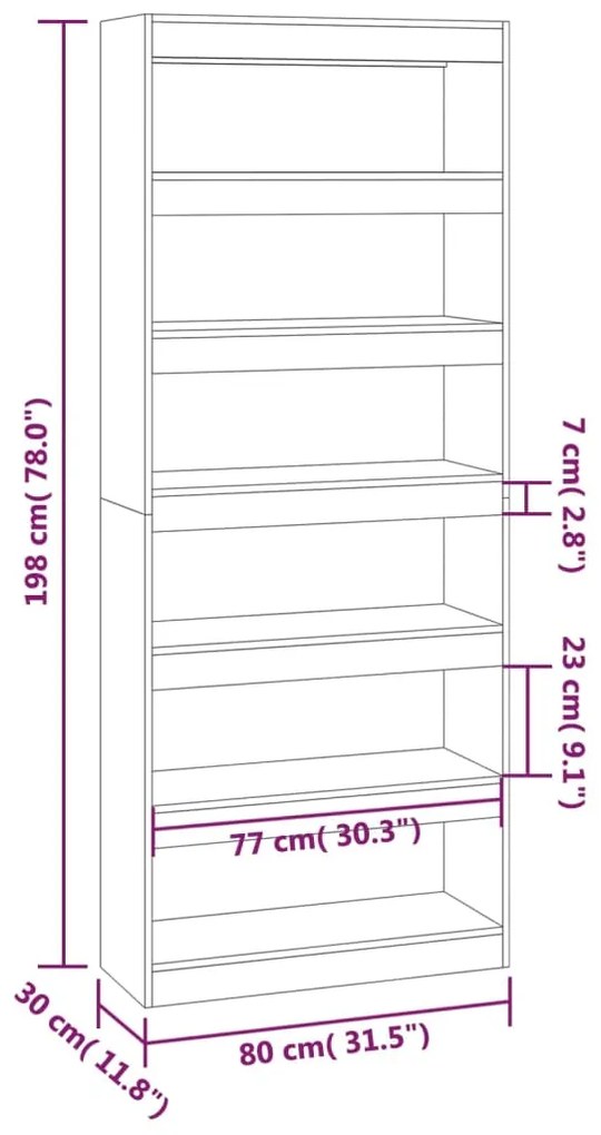 Estante/divisória 80x30x198 cm contraplacado carvalho castanho