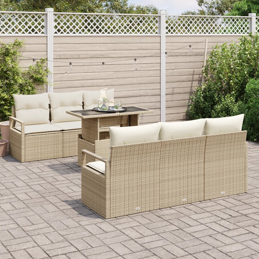 Conjunto de Sofá de Jardim vidaXL de 7 Peças com Almofadas Bege de Rat