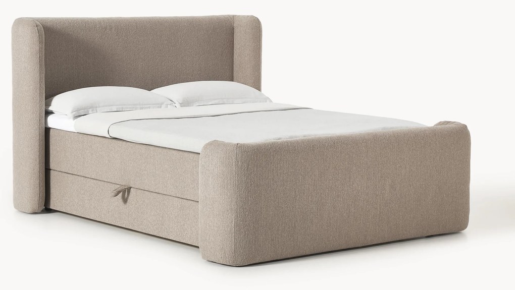 Cama boxspring em bouclé com arrumação Perla