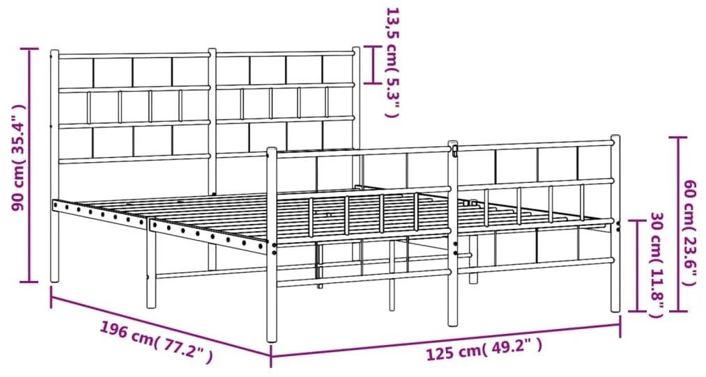 Estrutura de cama com cabeceira e pés 120x190 cm metal branco