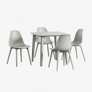 Conjunto De Mesa Quadrada De 85x85 Cm E 4 Cadeiras De Jardim Em Polietileno Scand Verde Cáqui - Sklum