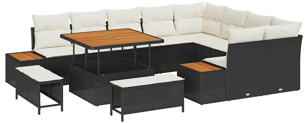 Conjunto de Sofá de Jardim vidaXL 12 Peças com Almofadas Preto Vime Ac