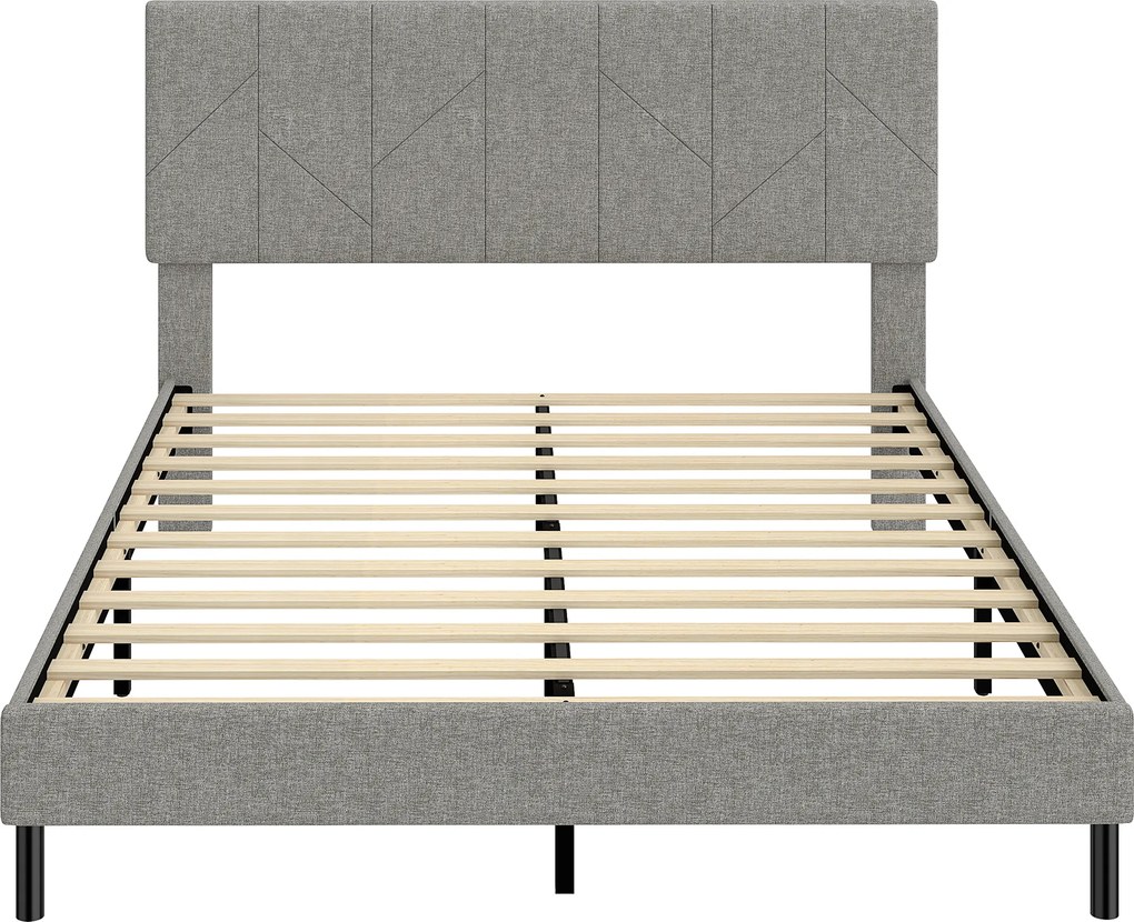 HOMCOM Estrutura de Cama 140 x 190 cm com Sommier e Cabeceira Ajustável, Cama de Casal Estofada em Linho, Espaço de Armazenamento por Baixo, Cinza | Aosom Portugal