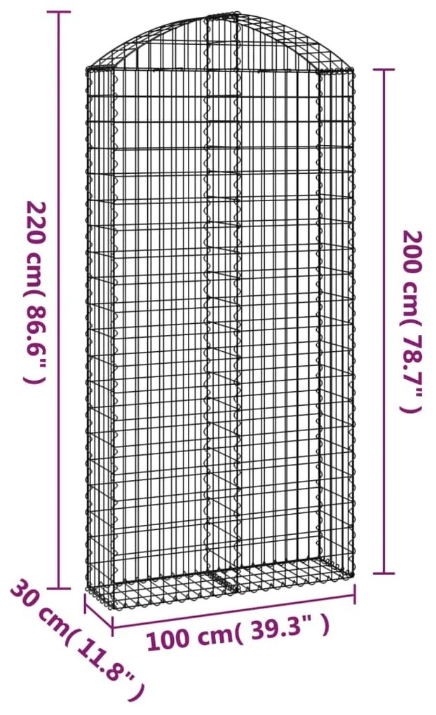 Cesto gabião arqueado 100x30x200/220 cm ferro galvanizado