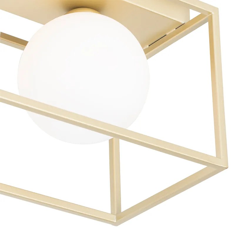 Candeeiro de teto design dourado com vidro branco 2 luzes - Aniek Design