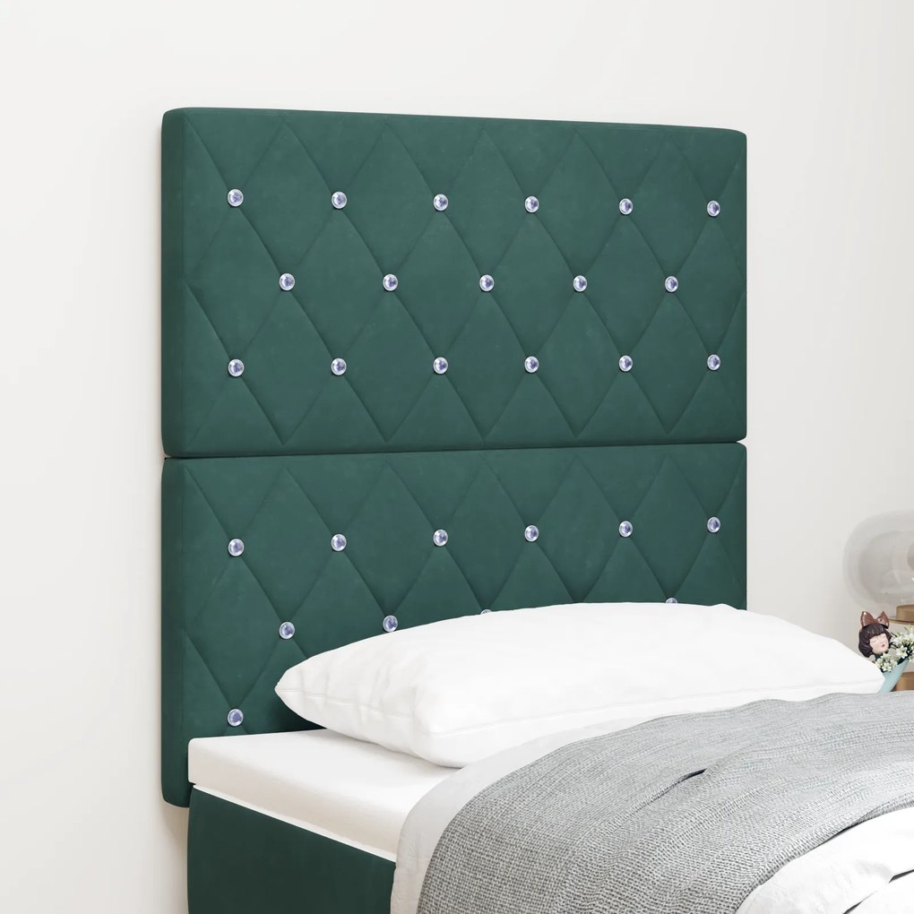 Cabeceira vidaXL com Botão de Cristal Estofada Verde Escura 80 cm Velu