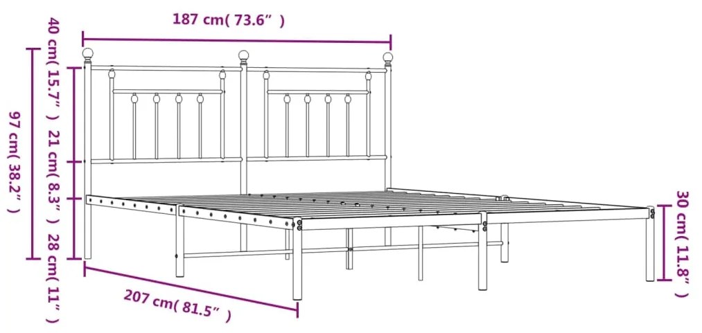 Estrutura de cama em metal com cabeceira 180x200 cm preto