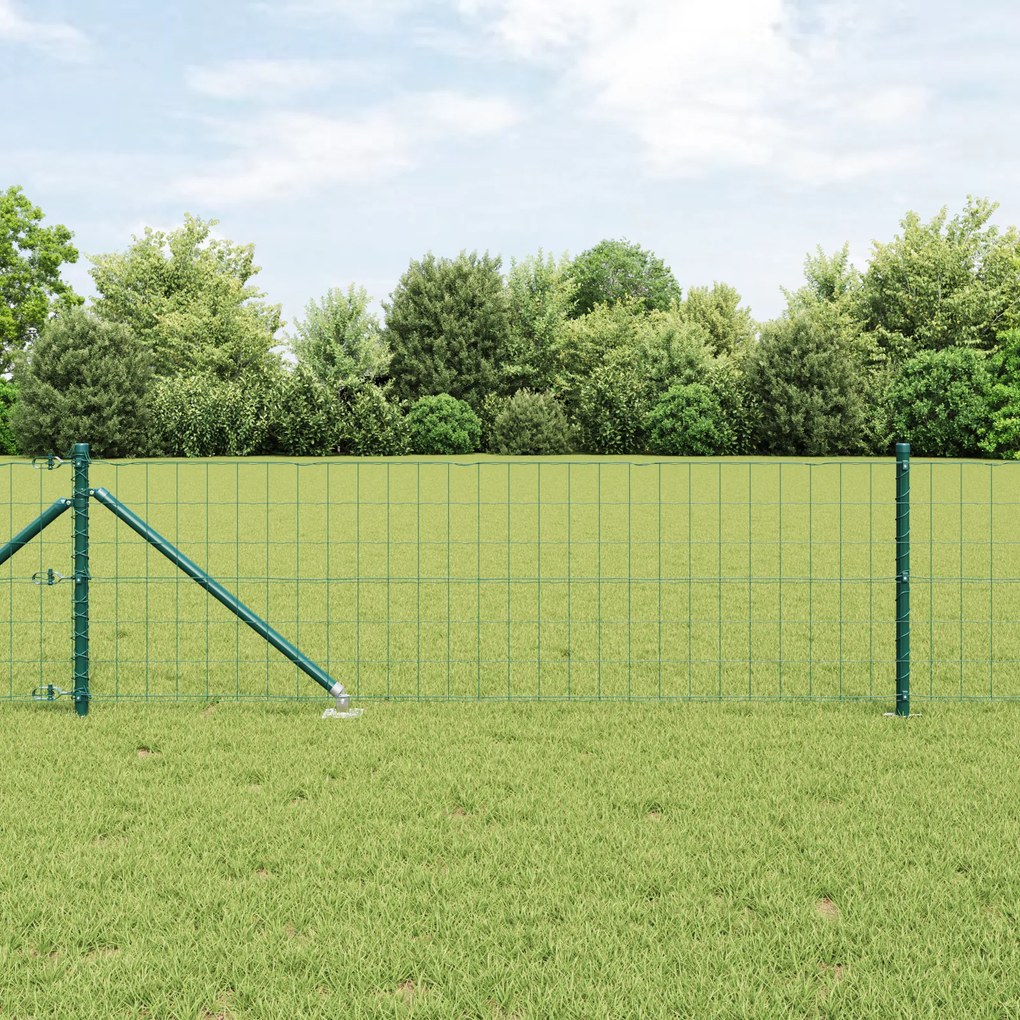 Cerca Euro com 13 Postes Espigados 0.6x50 m Aço Galvanizado Verde