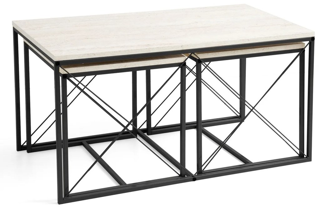 **** Conjunto de Mesas de Centro Defne – Preto Travertino – 100x52x50