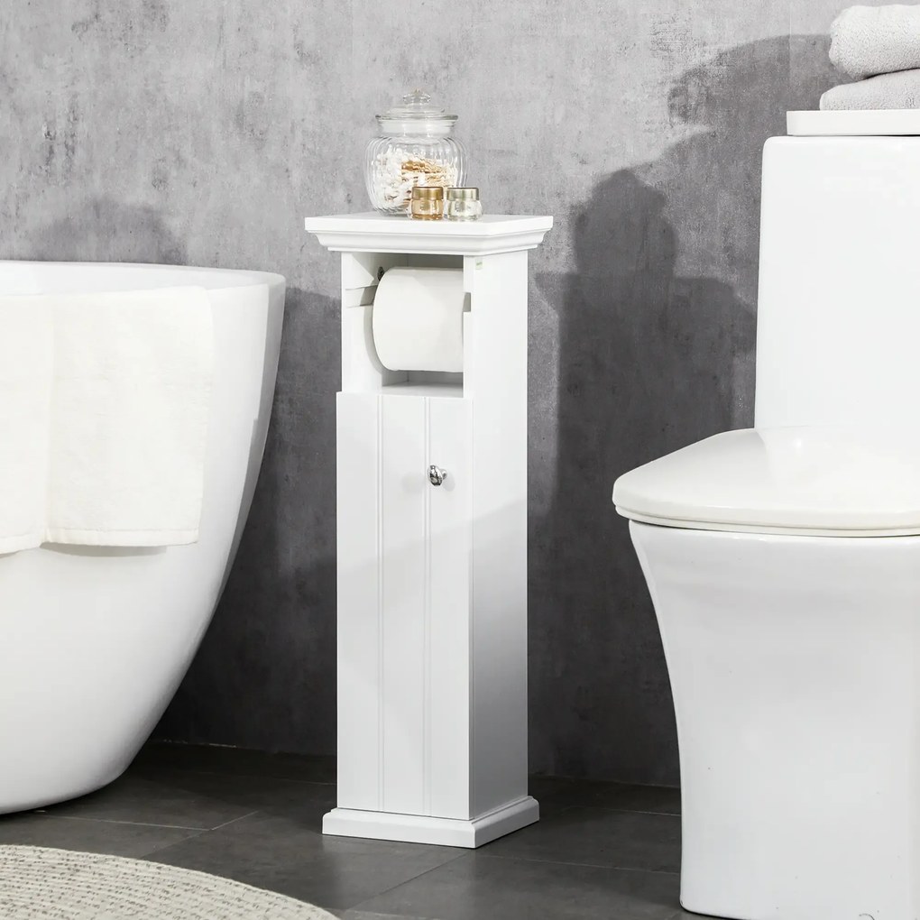 Móvel de casa de banho 21,5 x 17,8 x 66,5 cm com suporte para papel higiénico, armário e saída para o papel, branco