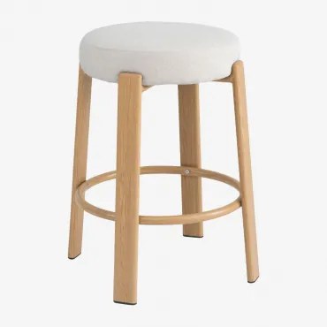 Banqueta Alta Em Tecido Chenille E Ferro Jolie Madeira Natural & ↑65 Cm & Chenille Beige Creme - Sklum