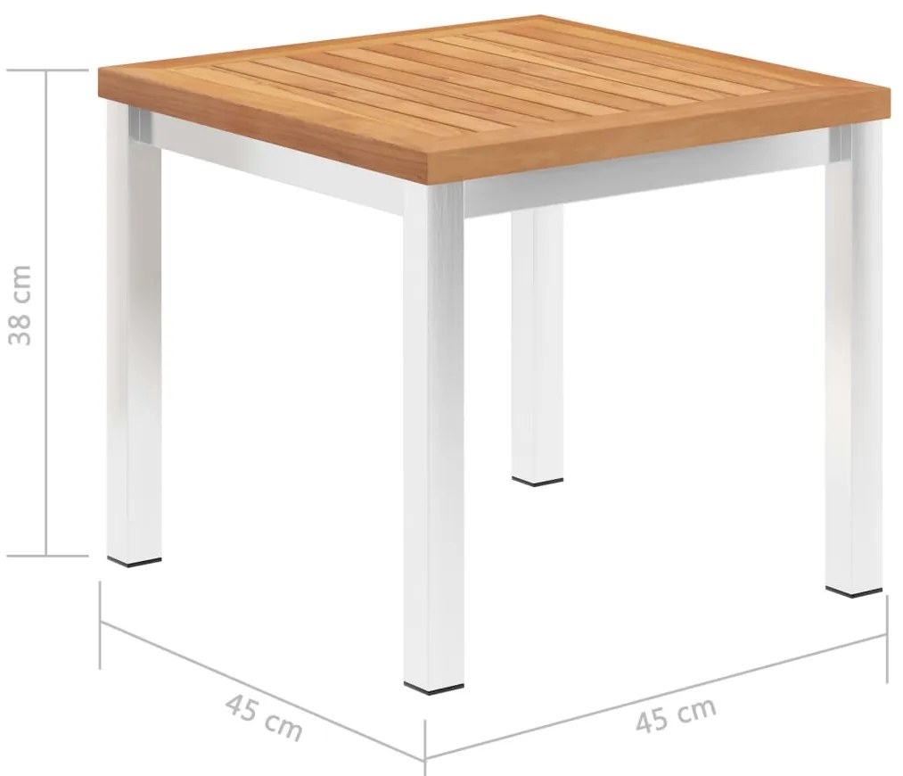 Mesa de apoio jardim 45x45x38 cm teca maciça/aço inoxidável